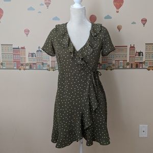 Forever 21 Olive Polka Dot Wrap Dress